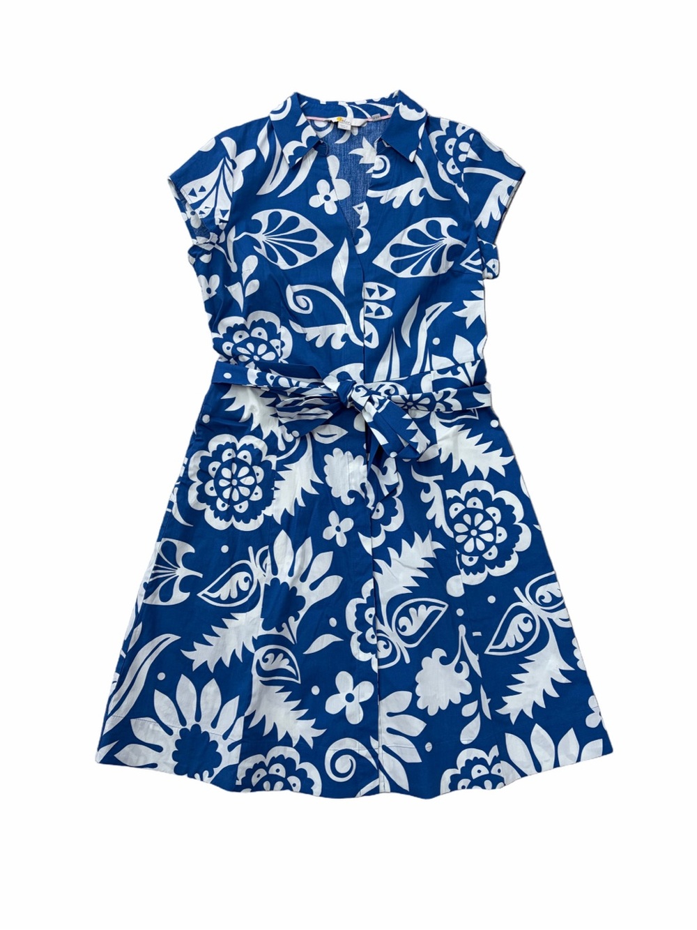 Boden Women’s Size 2P Rowena Shirt Dress Blue White Floral Garden Tie Front